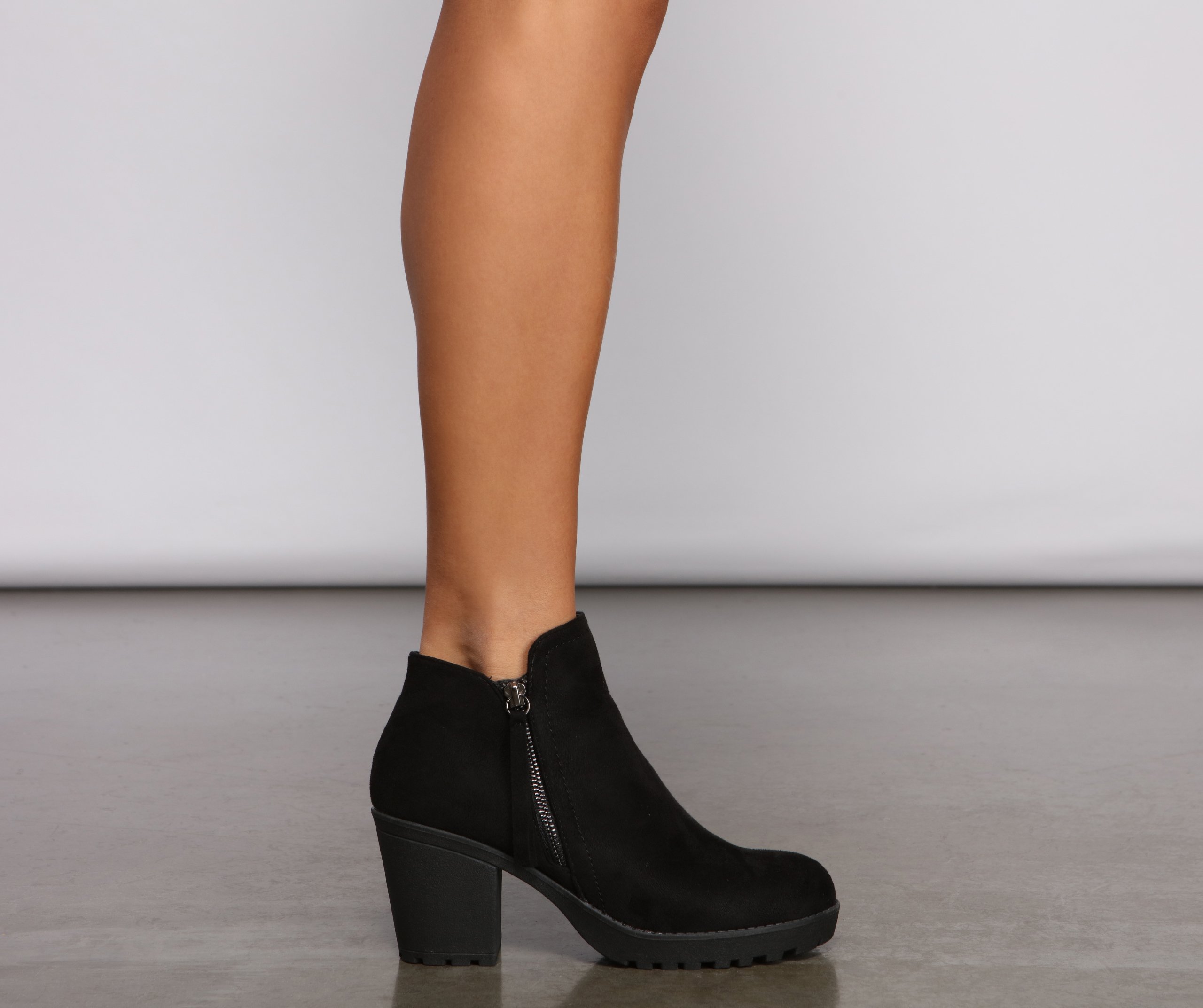 Chic Trendsetter Lug Sole Block Heel Booties