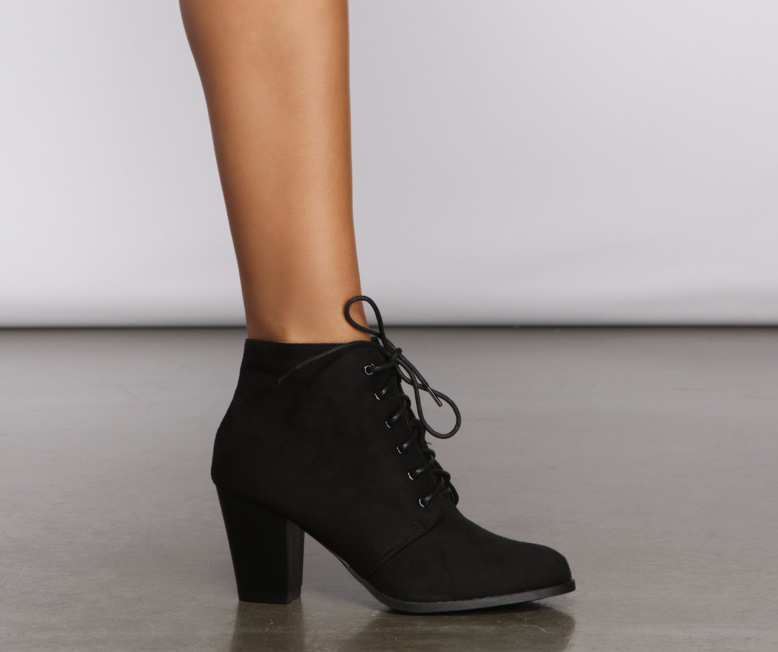 Essential Lace-Up Faux Suede Booties