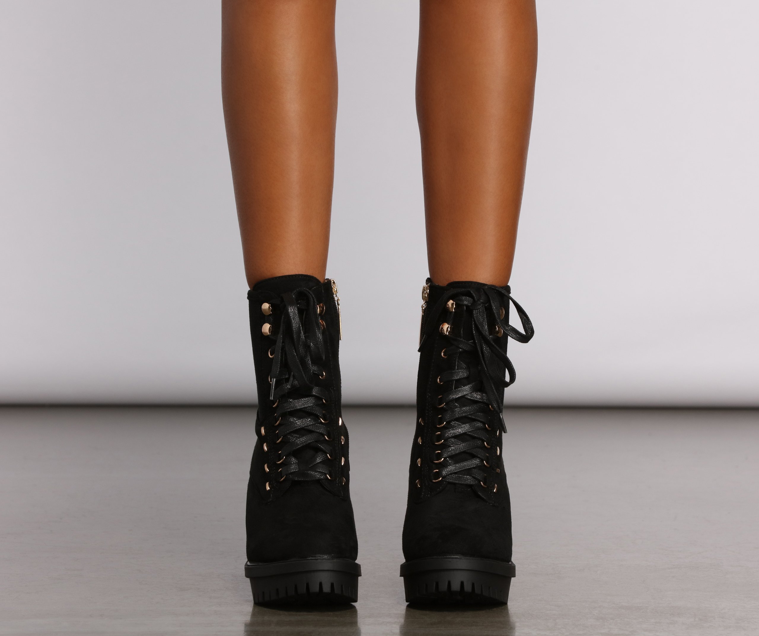 Faux Suede Lace Up Combat Booties