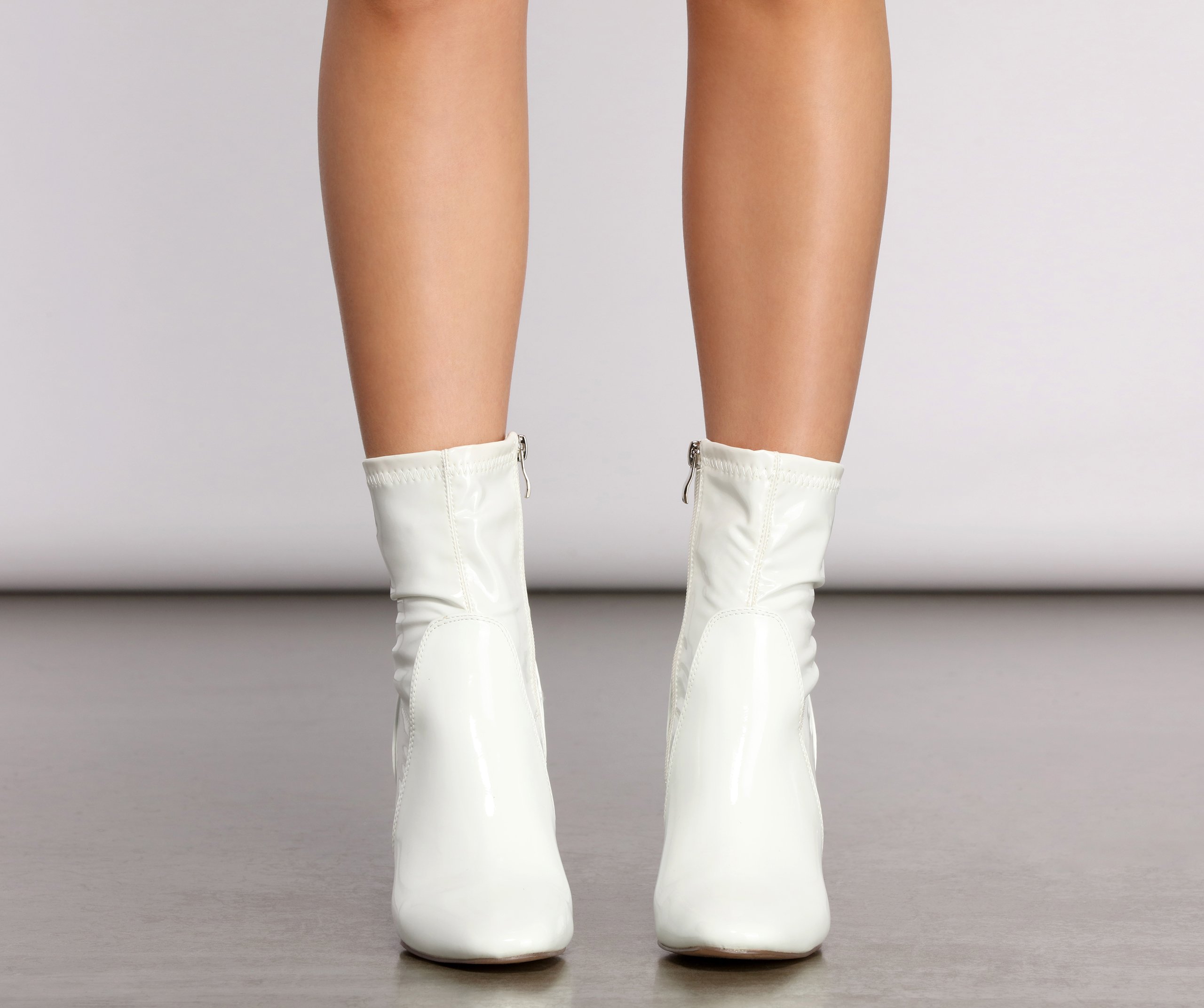 Patent Pointed-Toe Lucite Block Heel Booties