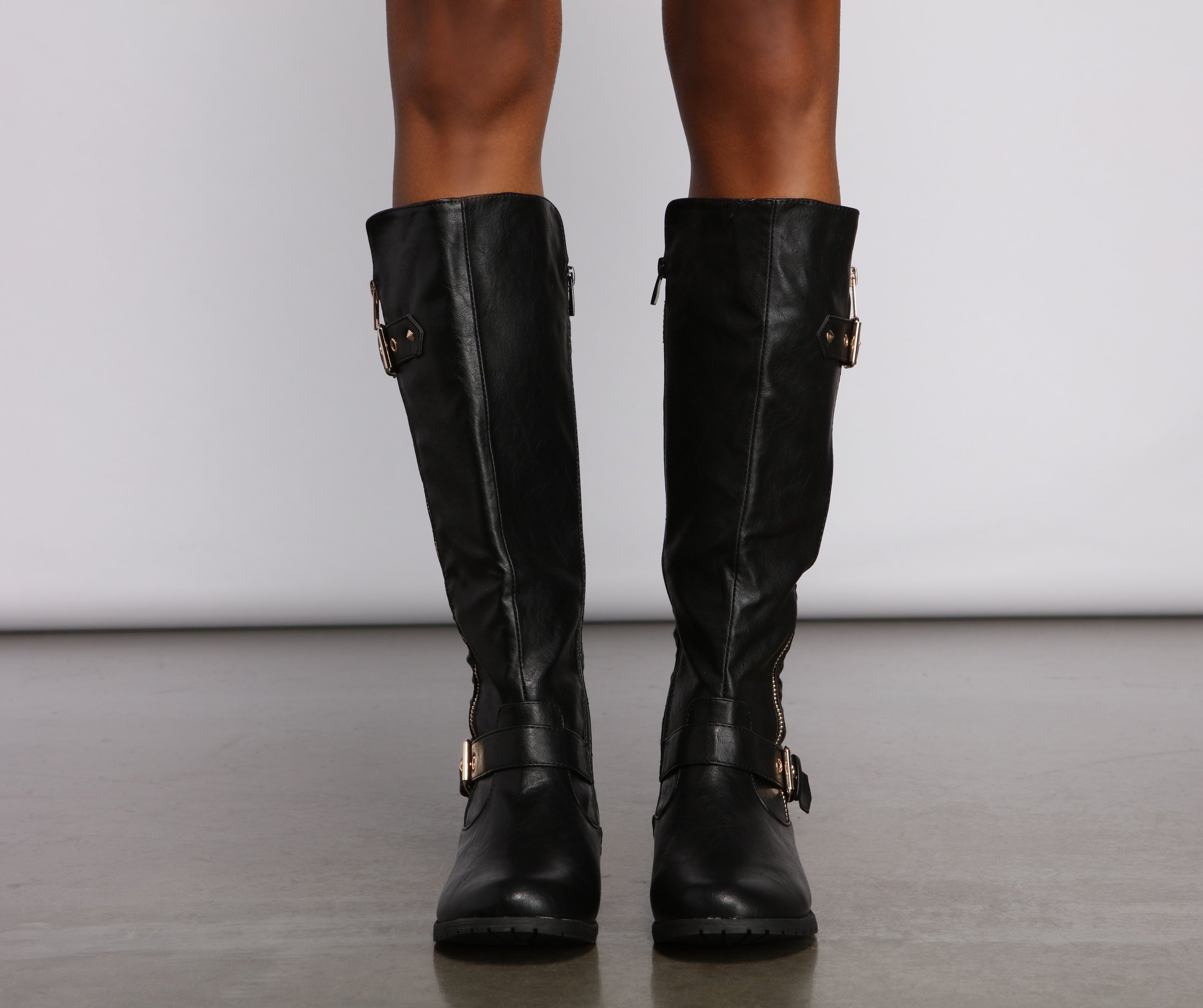 Quilted Faux Leather Buckle Detail Boots